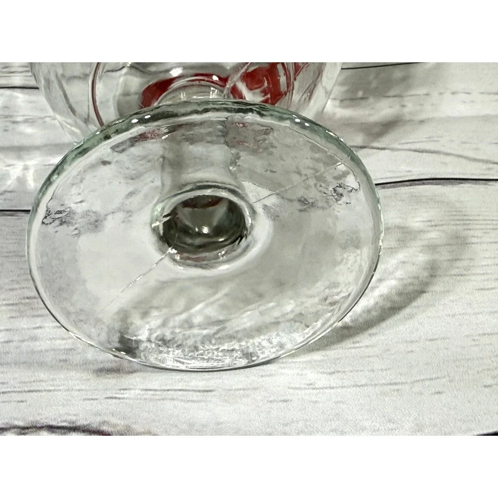 Vintage Beer Schooner Glass Red Western Graphic Heavy Stemmed Goblet 6.25in